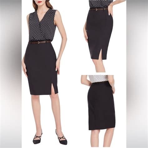 Kate Kasin High-Waisted Pencil Skirt in black, featuring a form-fitting design with a front slit, perfect for professional and formal occasions.